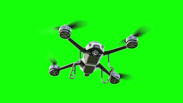 Drone white color flying close-up. Animation Loop On Green Screen. 3D Render.