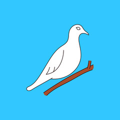 white dove line art illustration on blue background. Beautiful pigeons faith and love symbol.