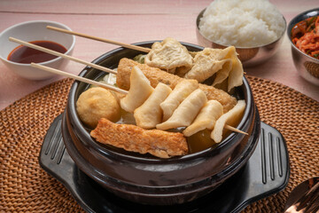 Eomukguk or Korean fish cake soup, Odeng or Korean brothy  Soup served with a variety of fish cakes.