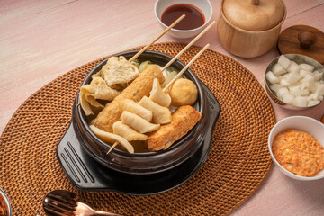 Eomukguk or Korean fish cake soup, Odeng or Korean brothy  Soup served with a variety of fish cakes.