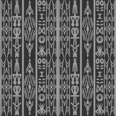 Black and Gray Geometric Pattern with Tribal Shape. Designed in Ikat, Boho, Aztec, Folk, Motif, Gypsy, Arabic Style. 