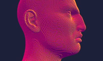 Closeup side view profile portrait of man. 3d voxelized face. Vector illustration. Design for presentations, flyers or posters. © Login