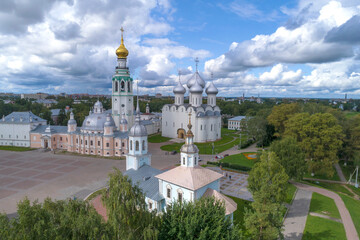 Fototapeta na wymiar Sunny August day at the Vologda Kremlin (shooting from a quadcopter). Vologda, Russia