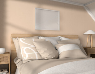mock up frame on the wall in modern Bedroom, 3D rendering, 3D illustration