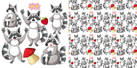 Seamless pattern with cartoon wild animals