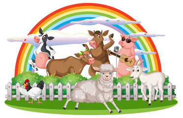 Obraz na płótnie Canvas Happy animals in farm cartoon