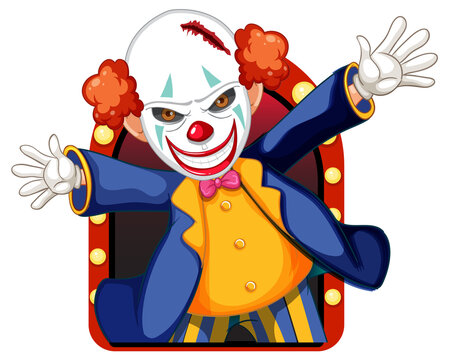 Scary clown smiling cartoon character