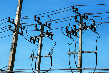 The electrical concrete pole on bule sky