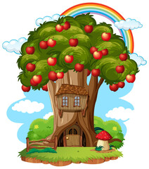 Apple tree house in cartoon style