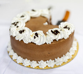 Chocolate cake with whipped cream