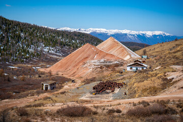 The old abandoned mercury mine in the Altai Republic. Extraction of minerals in the highlands,...