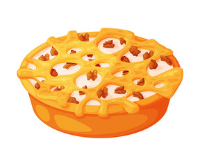Baked Pie Made from Pastry Dough with Sweet Creamy Filling and Nuts Vector Illustration