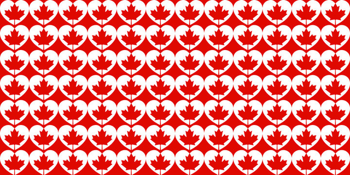 Canada love maple leaf seamless pattern with red background.
