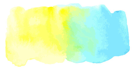 Watercolor yellow blue hand painted brush on white background. Perfect for card, banner, template, decoration, print, cover, web, element design. Vector illustration.