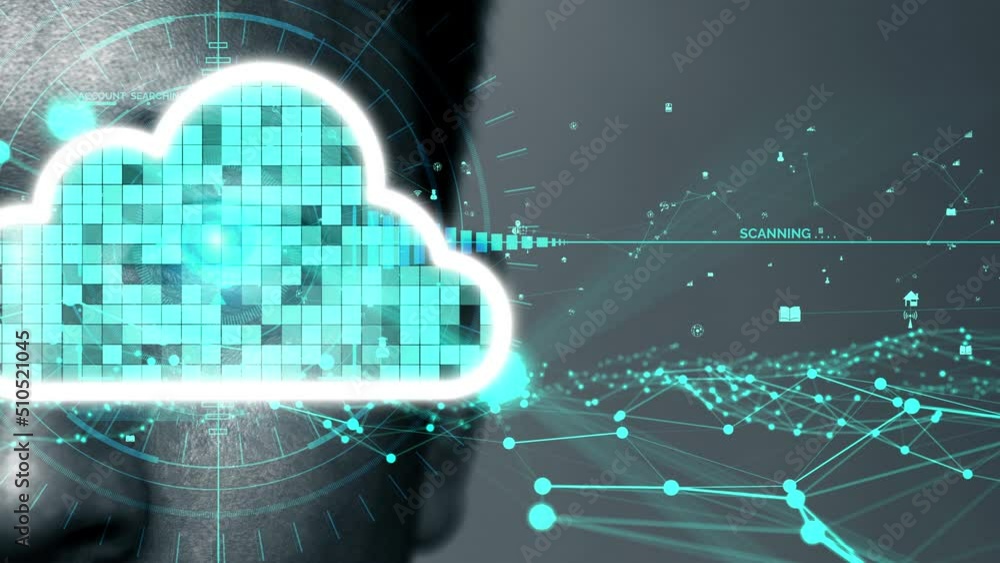 Poster conceptual cloud computing and data storage technology for future innovation . 3d render computer gr