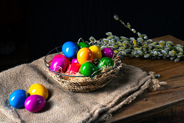 Colorful Easter eggs, an atmospheric decoration
