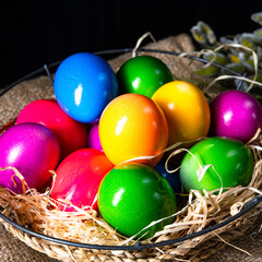 Colorful Easter eggs, an atmospheric decoration