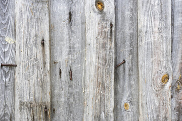 Wooden natural background, old paint on wooden fence surface. Vintage retro cracked wooden planks