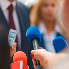 Media interview, a politician talking to reporters