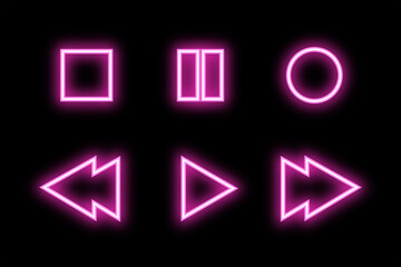 Neon pink glowing media player button icon set