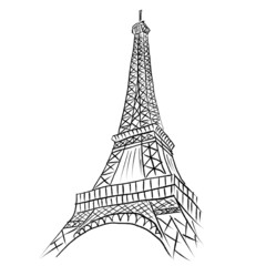 Eiffel Tower France Isolated On A White Background Hand Drawn Illustration	