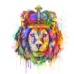 Watercolor lion head with Crown, abstract lion