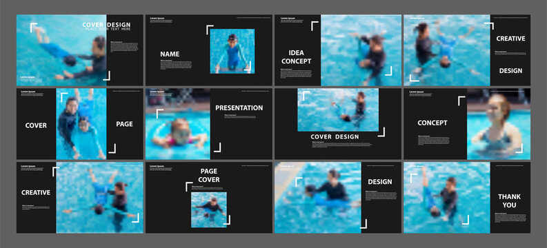 Business photo presentation, Blurred image for example little girl learning to swim with coach at the leisure center