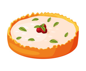 Baked Custard Pie Made from Pastry Dough with Sweet Cream Filling Vector Illustration