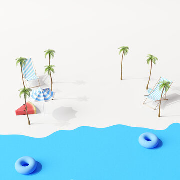 Creative mockup summer beach vacation. 3d rendering