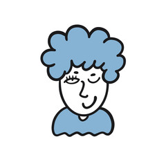 Face old woman with hair. Hand drawn colorful cartoon character style.