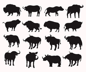 Bull Bison or Buffalo Silhouettes premium vector