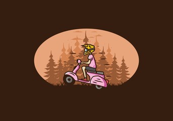 Standing scooter in the forest illustration