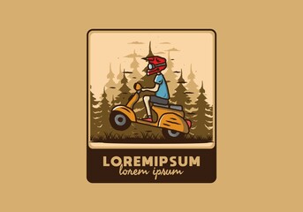 Standing scooter in the forest illustration