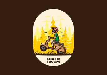 Standing scooter in the forest illustration