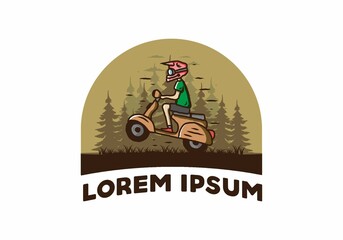 Standing scooter in the forest illustration