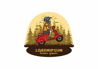 Standing scooter in the forest illustration