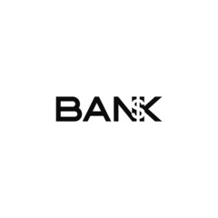 Bank text, dollar symbol, negative space. Word mark logo design.