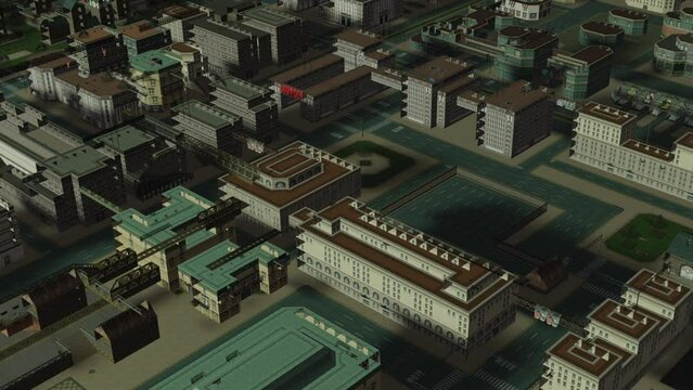 3d animation of a colorful city in low poly flat style