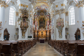Fototapeta na wymiar Interior of the Wieskirche. An UNESCO world heritage site.