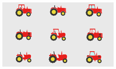 Red Tractor Vector Set
