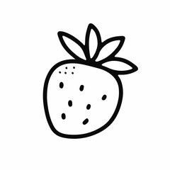 Doodle ripe strawberry. Outline berry with leaves isolated on white background. Hand-drawn fruit. Symbol of summer, healthy raw food, gardening, market. Fresh cute organic print. Vector illustration