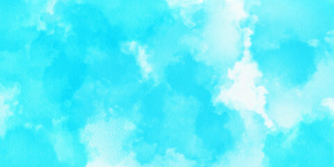 Blue sky with clouds Smooth white clouds and blue sky for background. Grunge light sky blue shades watercolor background. Aquarelle paint paper textured canvas for vintage text design.