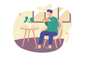 A Muslim reading Quran in flat style illustration