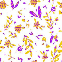 Floral brush repeat strokes seamless pattern background for fashion prints, wrappers, wallpapers, graphics, backgrounds and crafts decorative climbing flowers. tropical plants Sketchy print flowers 