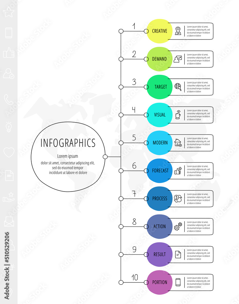Aufkleber vector circle thin line infographics with 10 options. scheme modern business timeline template with 