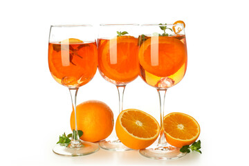Concept of fresh alcohol drink, Aperol Spritz isolated on white background