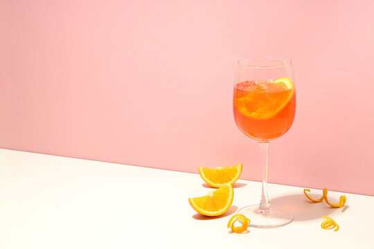 Concept of fresh alcohol drink, Aperol Spritz, space for text