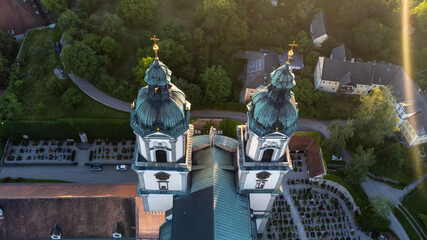 Monastary of Saint Florian (Sankt Florian) in upper Austria in the evening sun - aerial shot - obrazy, fototapety, plakaty