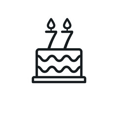Birthday cake line icon with candle number 77 (seventy-seven). Vector.