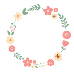 watercolor flower clipart, watercolor floral clip art, pink beige flower wreath round circle frame, flower arrangement illustration